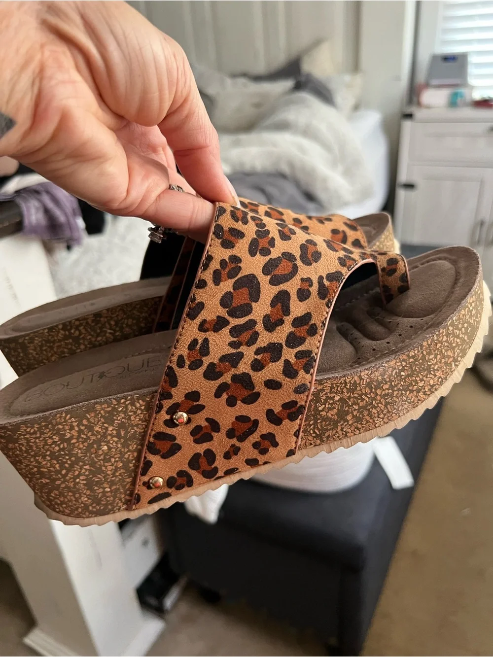Corkys Leopard Print Wedge Slides - Tan & Black